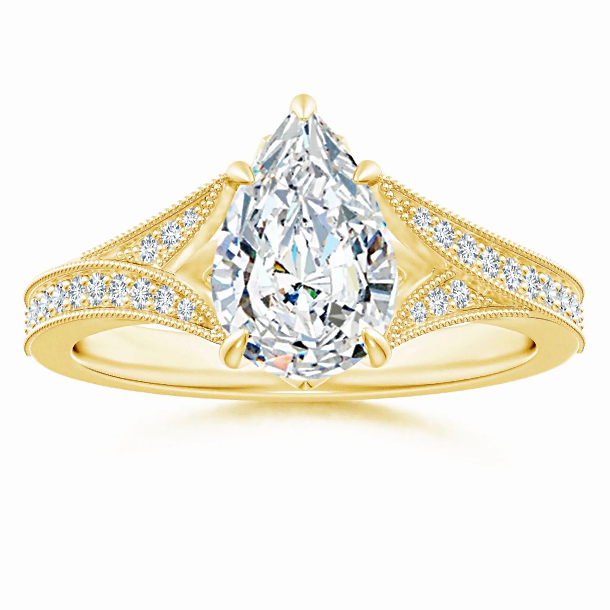 Lab-Grown Vintage Inspired Pear Diamond Split Shank Engagement Ring