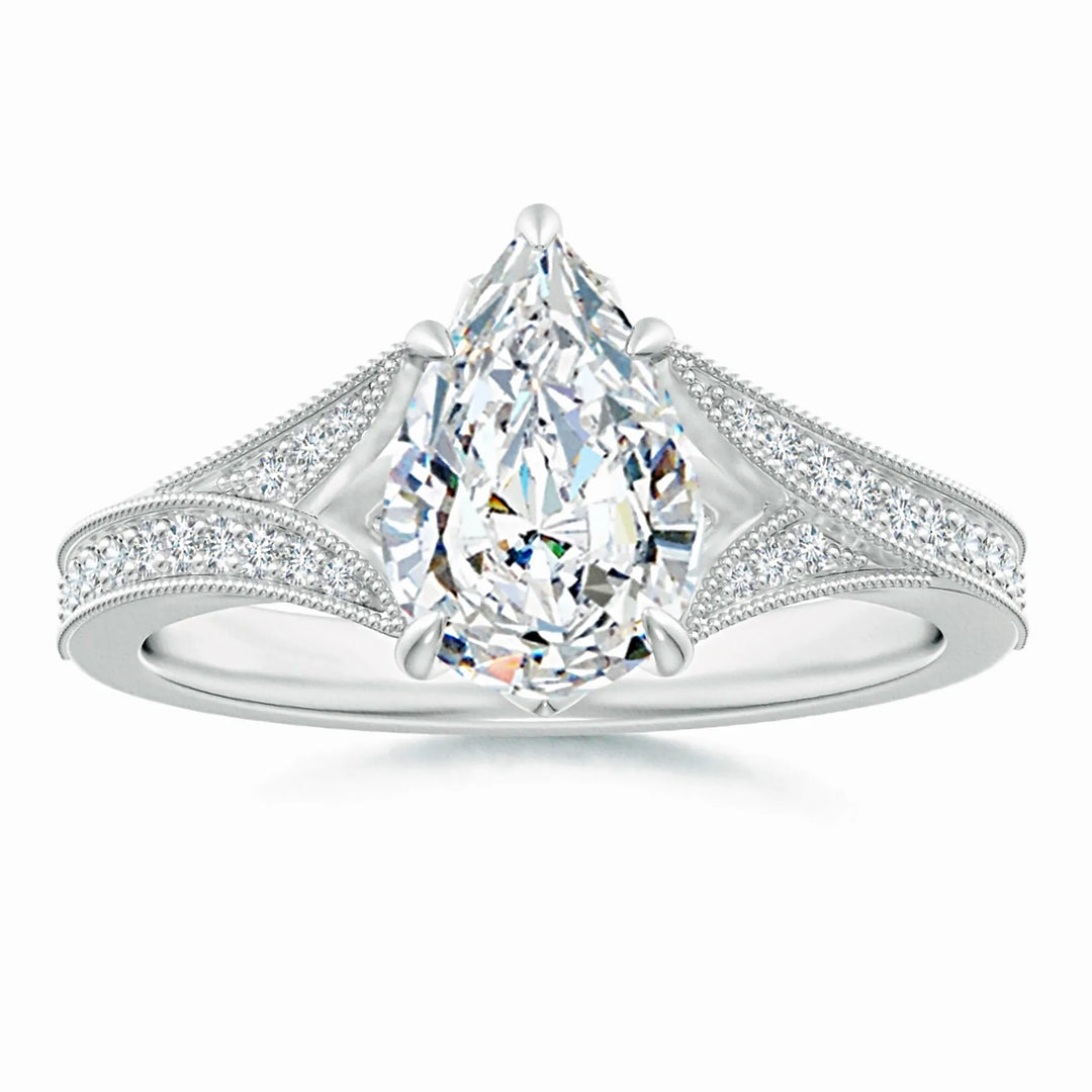 Lab-Grown Vintage Inspired Pear Diamond Split Shank Engagement Ring