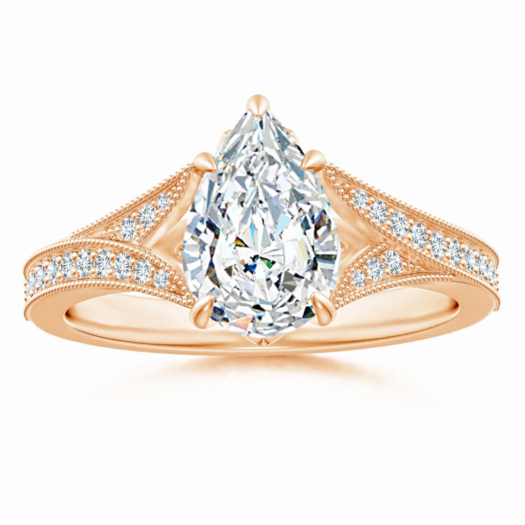 Lab-Grown Vintage Inspired Pear Diamond Split Shank Engagement Ring