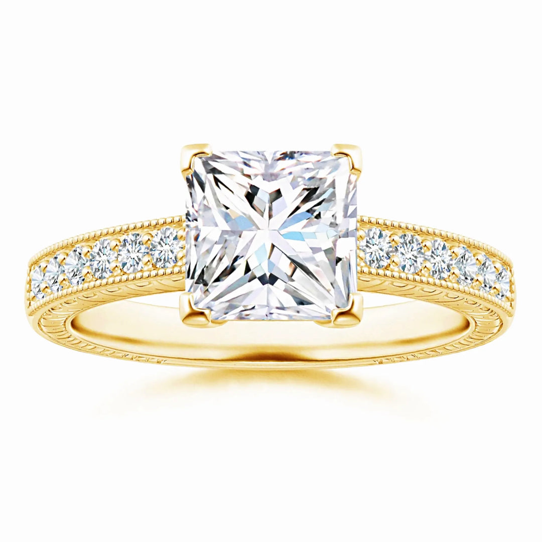 Lab-Grown Princess Cut Diamond Solitaire Ring with Milgrain Detailing