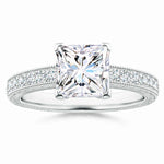 Load image into Gallery viewer, Lab-Grown Princess Cut Diamond Solitaire Ring with Milgrain Detailing
