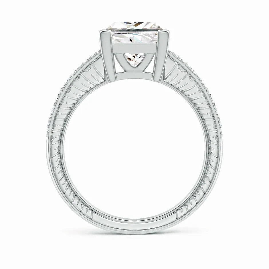 Lab-Grown Princess Cut Diamond Solitaire Ring with Milgrain Detailing