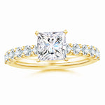 Load image into Gallery viewer, Lab-Grown Princess-Cut Diamond Solitaire Engagement Ring with Diamond Accents
