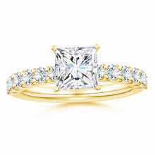 Lab-Grown Princess-Cut Diamond Solitaire Engagement Ring with Diamond Accents