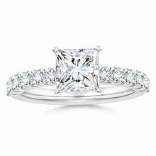 Lab-Grown Princess-Cut Diamond Solitaire Engagement Ring with Diamond Accents