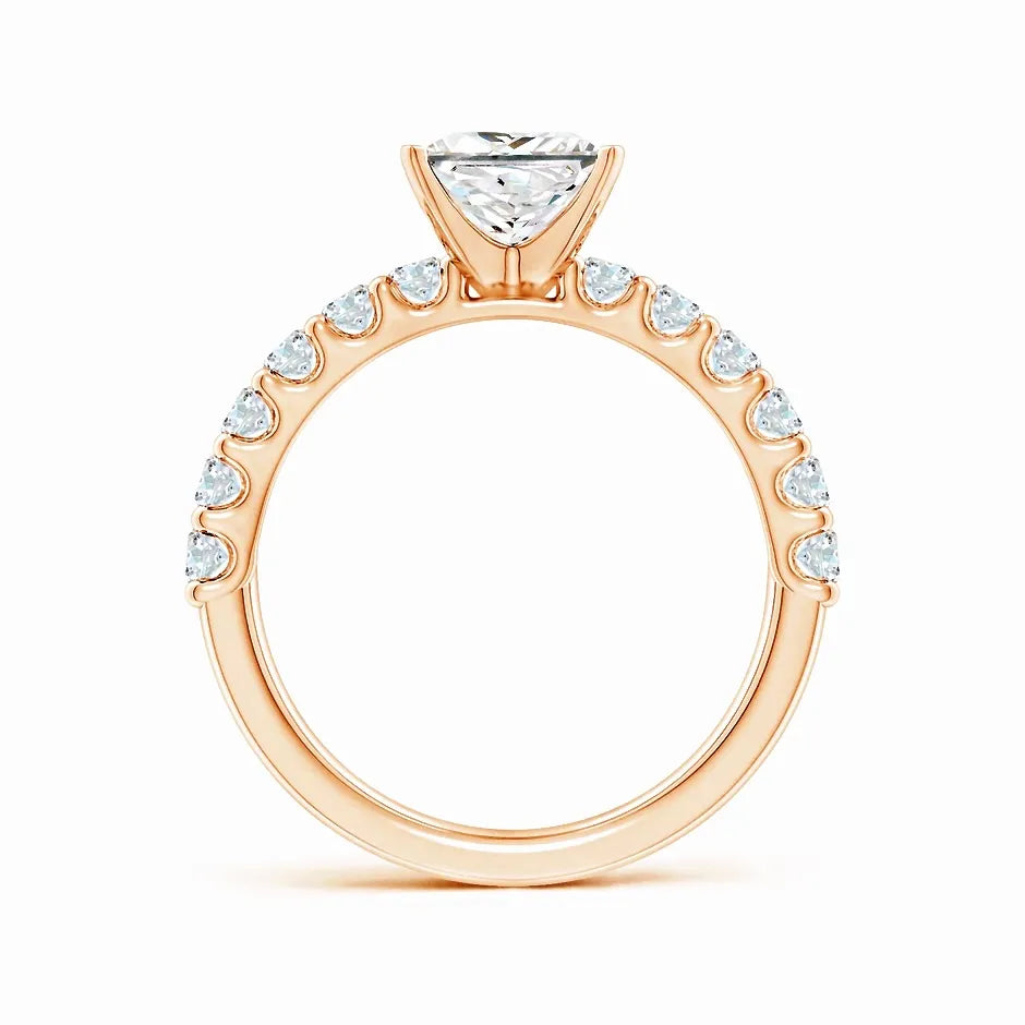 Lab-Grown Princess-Cut Diamond Solitaire Engagement Ring with Diamond Accents