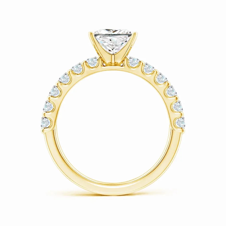 Lab-Grown Princess-Cut Diamond Solitaire Engagement Ring with Diamond Accents