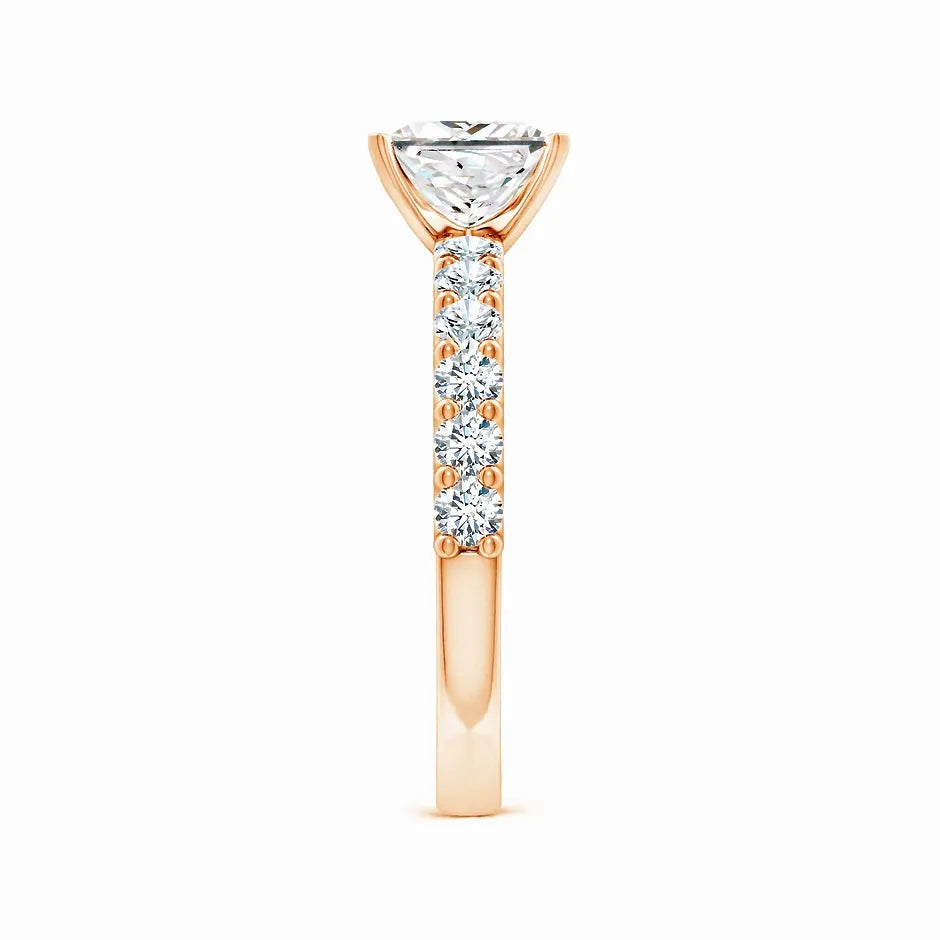 Lab-Grown Princess-Cut Diamond Solitaire Engagement Ring with Diamond Accents