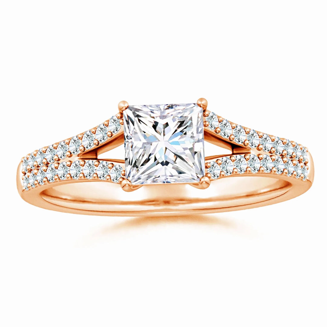 Lab-Grown Solitaire Princess-Cut Diamond Split Shank Engagement Ring