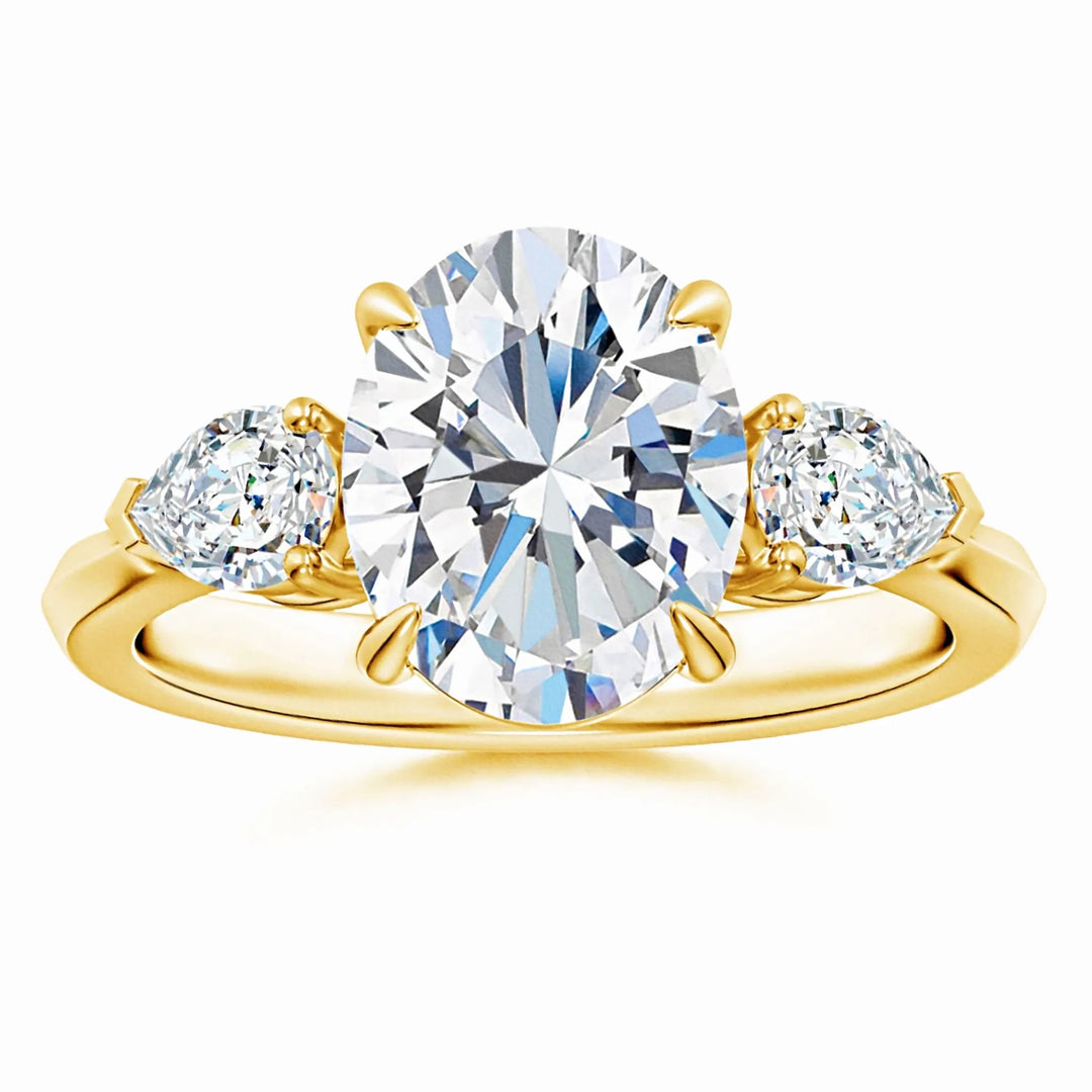 Lab-Grown Oval Diamond and Pear Diamond Three Stone Engagement Ring