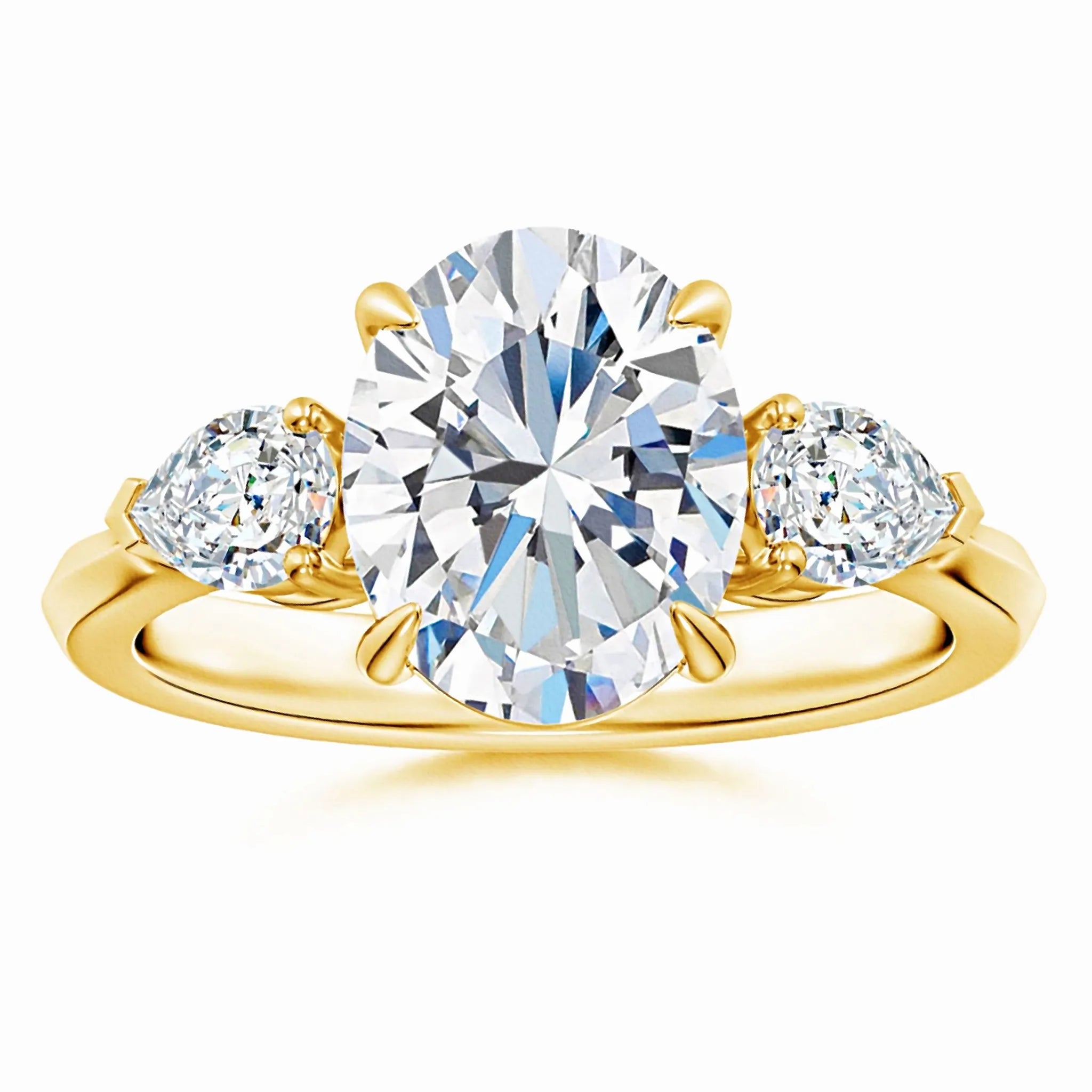 Lab-Grown Oval Diamond and Pear Diamond Three Stone Engagement Ring