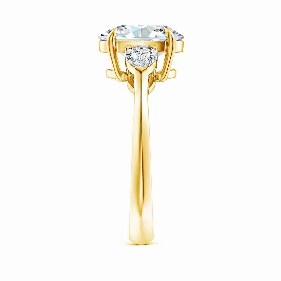 Lab-Grown Oval Diamond and Pear Diamond Three Stone Engagement Ring