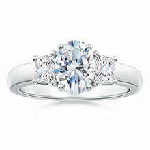 Classic Oval and Trapezoid Lab-Grown Diamond Three Stone Engagement Ring