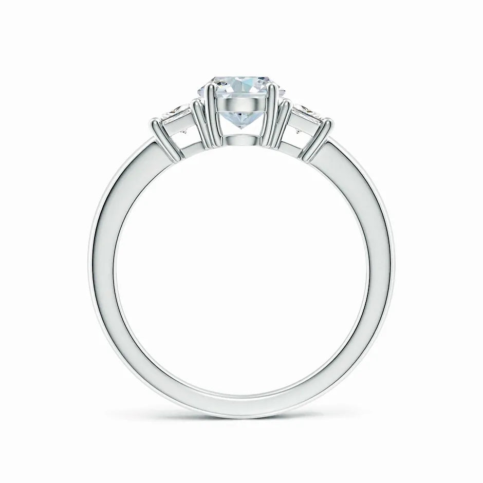 Classic Oval and Trapezoid Lab-Grown Diamond Three Stone Engagement Ring