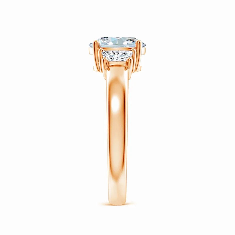 Classic Oval and Trapezoid Lab-Grown Diamond Three Stone Engagement Ring