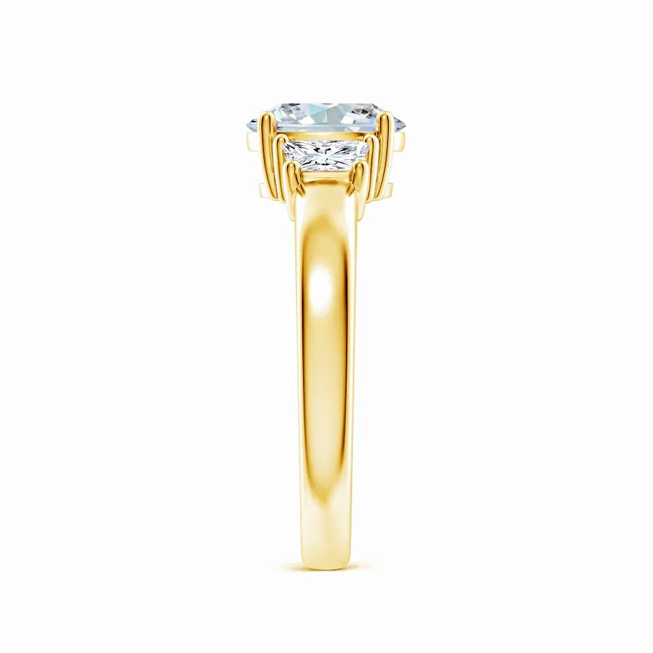 Classic Oval and Trapezoid Lab-Grown Diamond Three Stone Engagement Ring