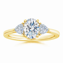 Lab-Grown Oval and Trillion Diamond Three Stone Reverse Tapered Shank Engagement Ring
