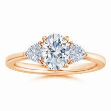 Lab-Grown Oval and Trillion Diamond Three Stone Reverse Tapered Shank Engagement Ring