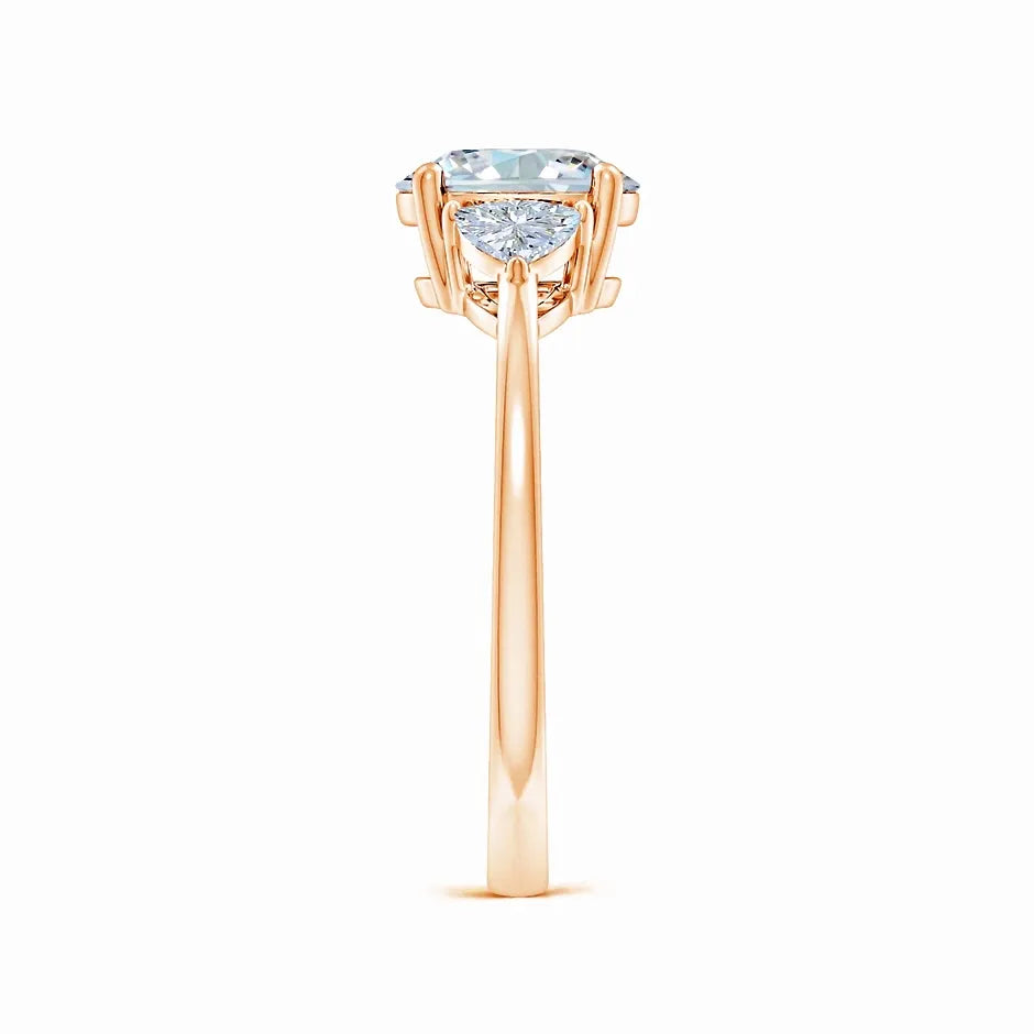 Lab-Grown Oval and Trillion Diamond Three Stone Reverse Tapered Shank Engagement Ring