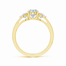 Lab-Grown Oval and Trillion Diamond Three Stone Reverse Tapered Shank Engagement Ring