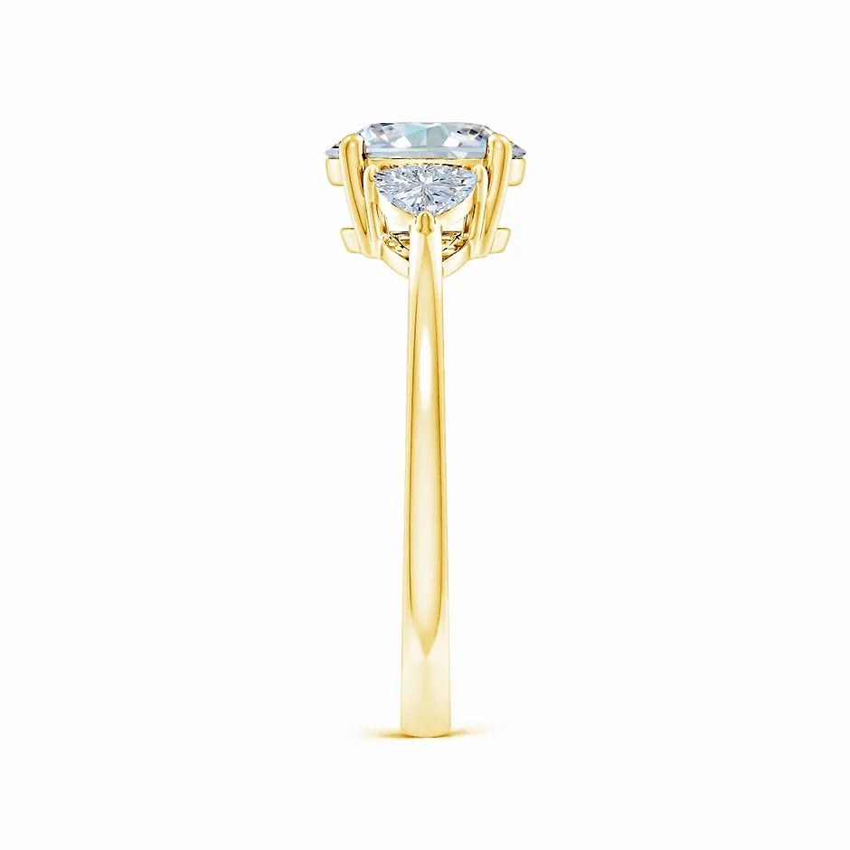 Lab-Grown Oval and Trillion Diamond Three Stone Reverse Tapered Shank Engagement Ring