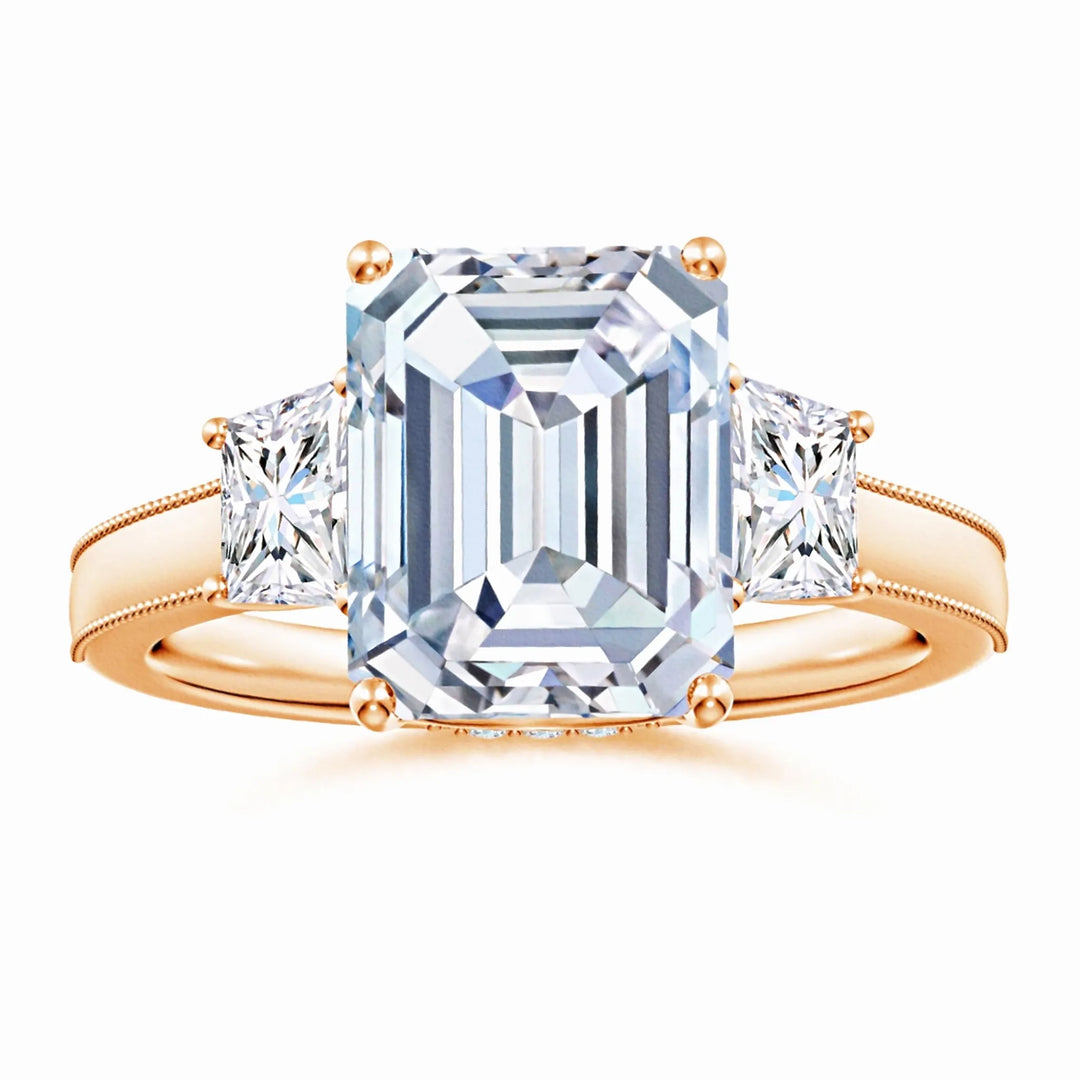 Emerald-Cut and Trapezoid Lab-Grown Diamond Hidden Halo Engagement Ring