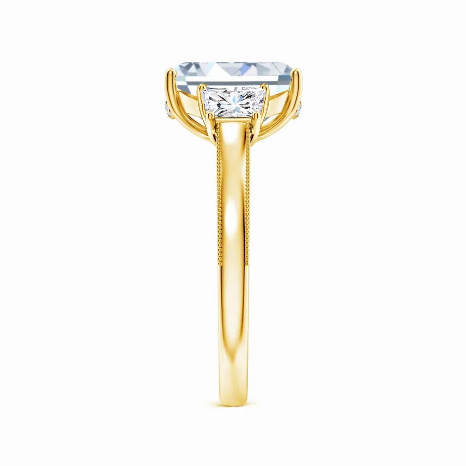 Emerald-Cut and Trapezoid Lab-Grown Diamond Hidden Halo Engagement Ring