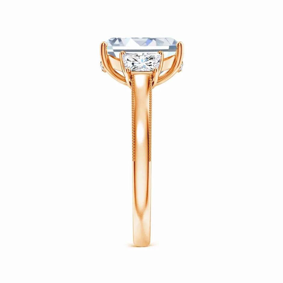 Emerald-Cut and Trapezoid Lab-Grown Diamond Hidden Halo Engagement Ring