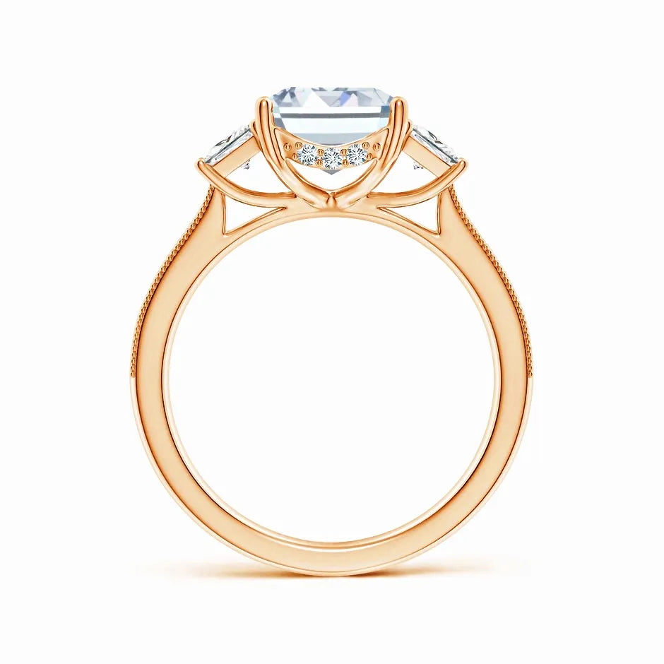 Emerald-Cut and Trapezoid Lab-Grown Diamond Hidden Halo Engagement Ring