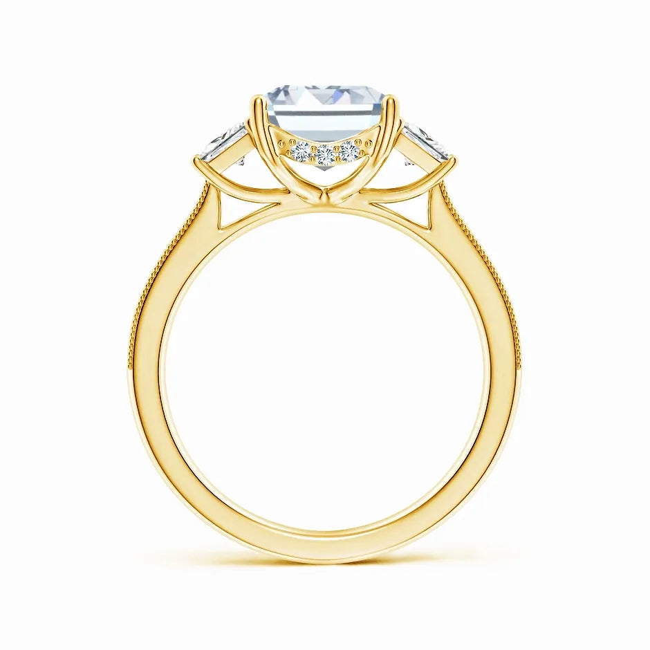 Emerald-Cut and Trapezoid Lab-Grown Diamond Hidden Halo Engagement Ring