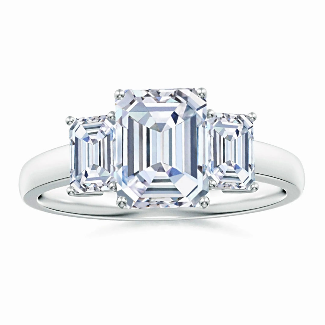 Lab-Grown Emerald-Cut Diamond Three Stone Ring