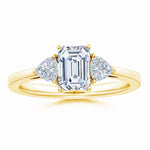 Load image into Gallery viewer, IGI Certified Lab-Grown Emerald-Cut and Trillion Diamond Three Stone Reverse Tapered Shank Engagement Ring
