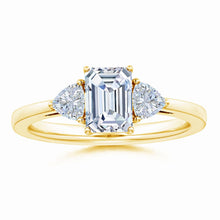 IGI Certified Lab-Grown Emerald-Cut and Trillion Diamond Three Stone Reverse Tapered Shank Engagement Ring