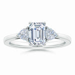 Load image into Gallery viewer, IGI Certified Lab-Grown Emerald-Cut and Trillion Diamond Three Stone Reverse Tapered Shank Engagement Ring
