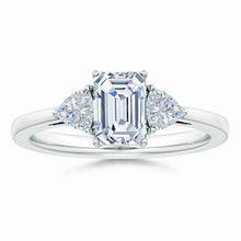 IGI Certified Lab-Grown Emerald-Cut and Trillion Diamond Three Stone Reverse Tapered Shank Engagement Ring