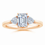 Load image into Gallery viewer, IGI Certified Lab-Grown Emerald-Cut and Trillion Diamond Three Stone Reverse Tapered Shank Engagement Ring

