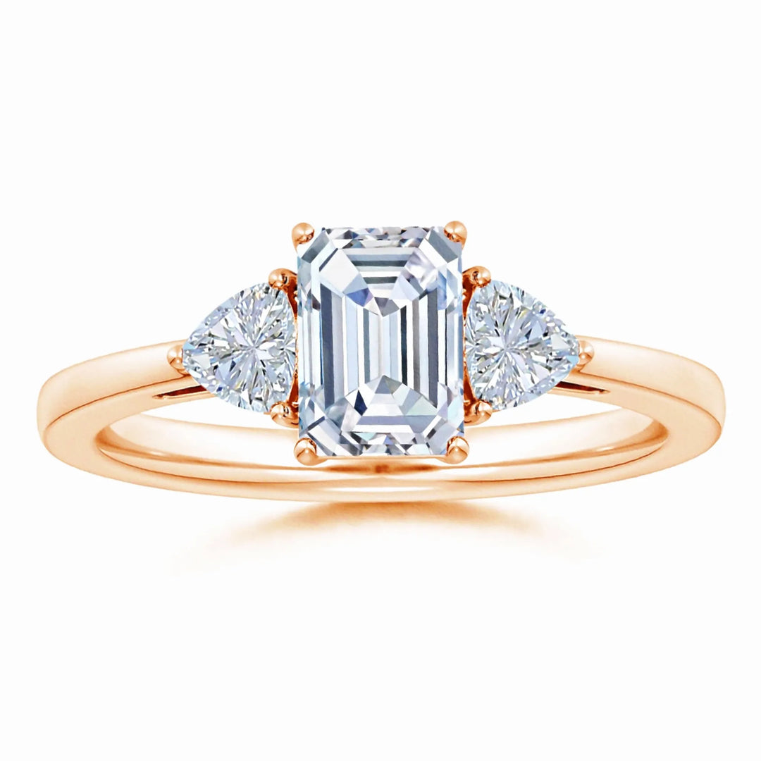 IGI Certified Lab-Grown Emerald-Cut and Trillion Diamond Three Stone Reverse Tapered Shank Engagement Ring