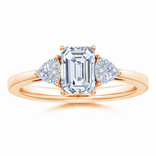 IGI Certified Lab-Grown Emerald-Cut and Trillion Diamond Three Stone Reverse Tapered Shank Engagement Ring