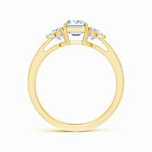 IGI Certified Lab-Grown Emerald-Cut and Trillion Diamond Three Stone Reverse Tapered Shank Engagement Ring