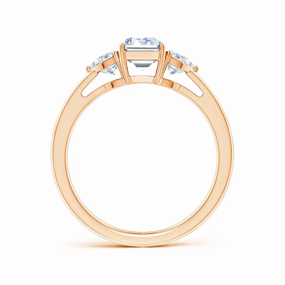 IGI Certified Lab-Grown Emerald-Cut and Trillion Diamond Three Stone Reverse Tapered Shank Engagement Ring