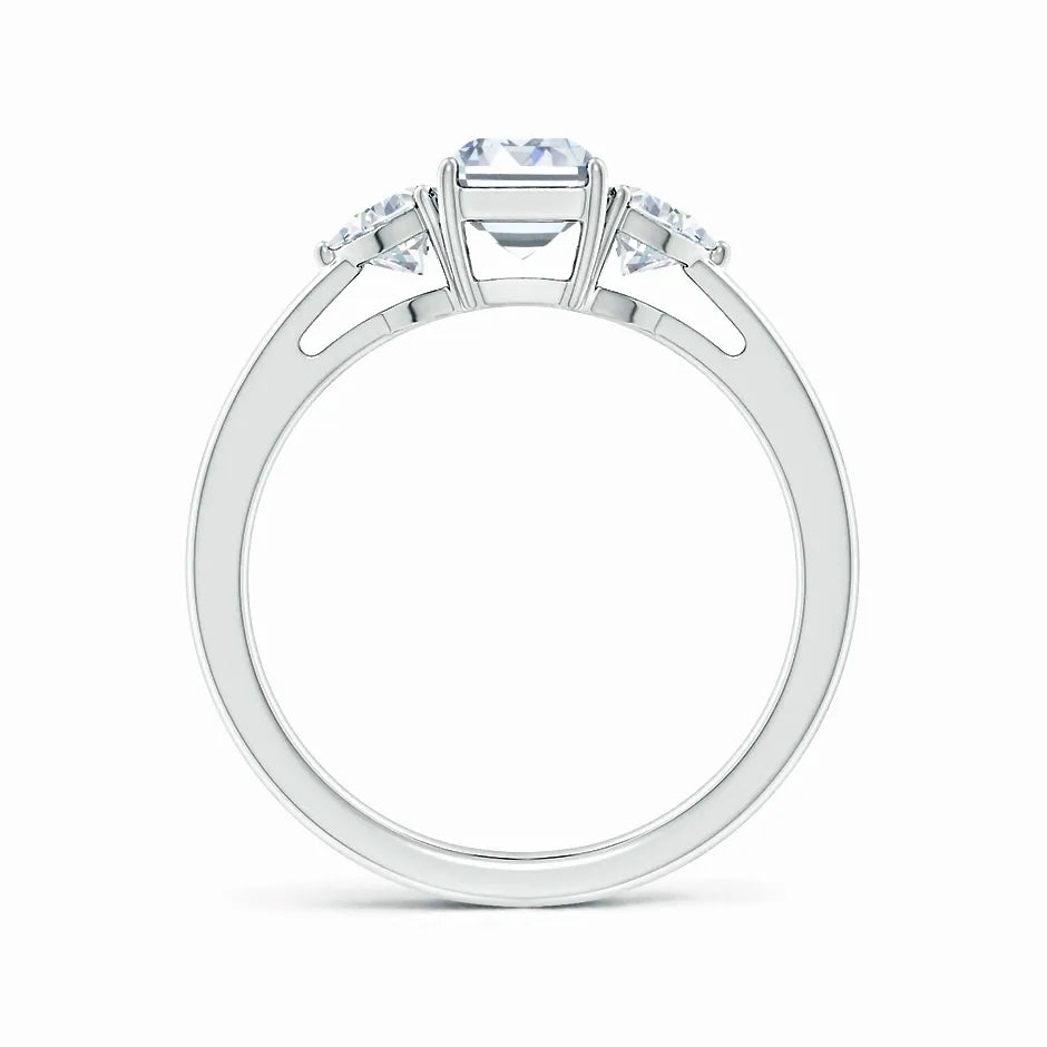 IGI Certified Lab-Grown Emerald-Cut and Trillion Diamond Three Stone Reverse Tapered Shank Engagement Ring