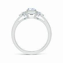 IGI Certified Lab-Grown Emerald-Cut and Trillion Diamond Three Stone Reverse Tapered Shank Engagement Ring