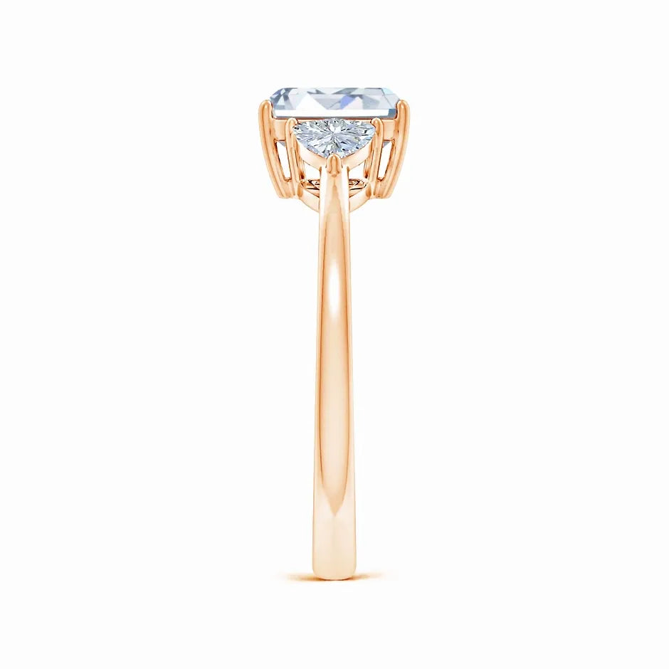 IGI Certified Lab-Grown Emerald-Cut and Trillion Diamond Three Stone Reverse Tapered Shank Engagement Ring