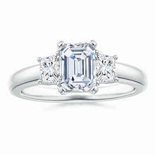Lab-Grown Emerald-Cut and Trapezoid Diamond Three Stone Ring