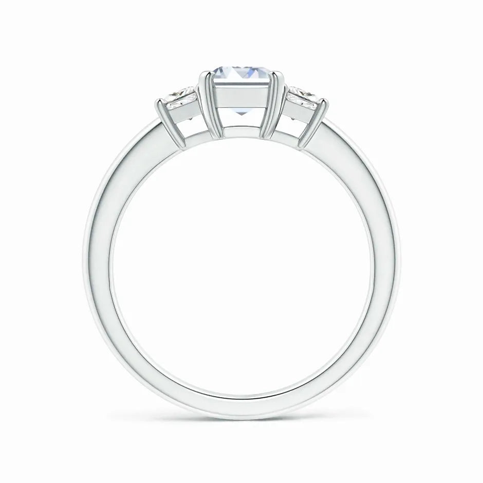 Lab-Grown Emerald-Cut and Trapezoid Diamond Three Stone Ring
