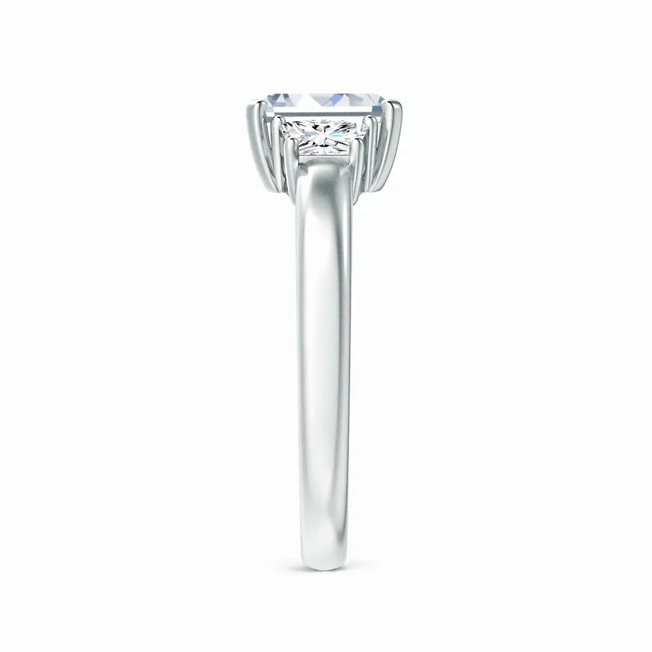 Lab-Grown Emerald-Cut and Trapezoid Diamond Three Stone Ring
