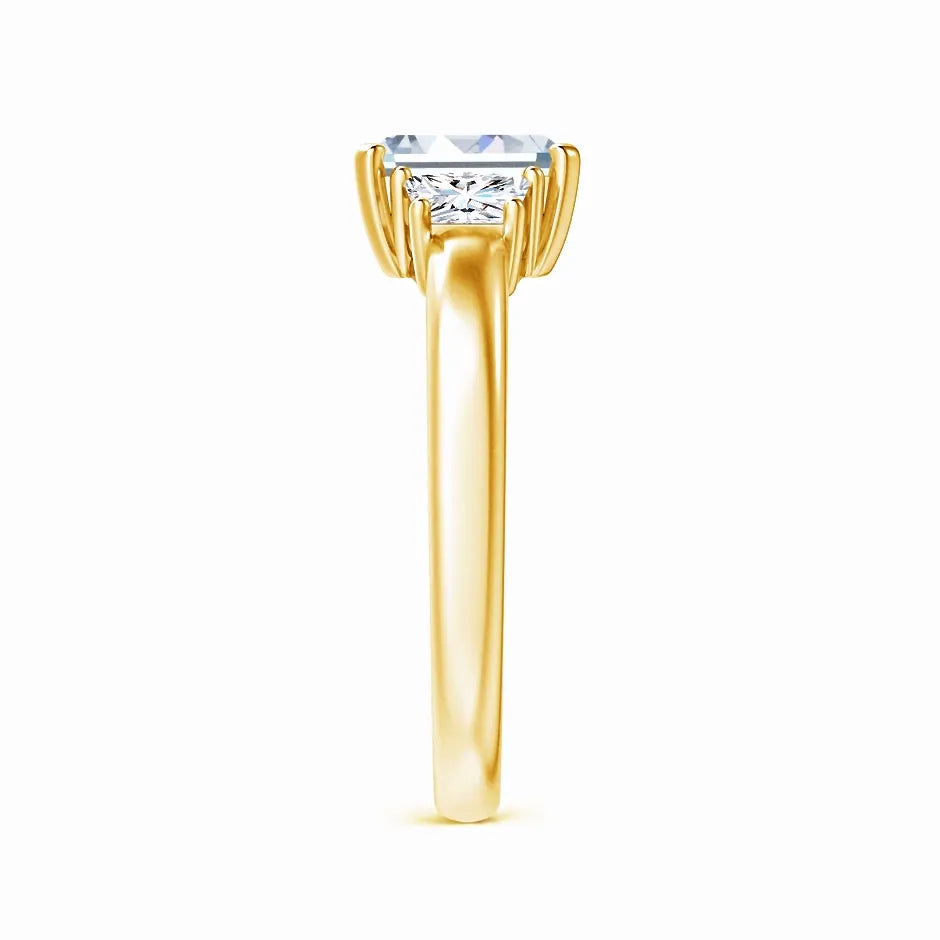 Lab-Grown Emerald-Cut and Trapezoid Diamond Three Stone Ring