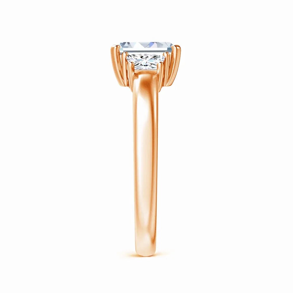 Lab-Grown Emerald-Cut and Trapezoid Diamond Three Stone Ring
