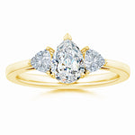 Load image into Gallery viewer, Lab-Grown Pear and Trillion Diamond Three Stone Reverse Tapered Shank Engagement Ring
