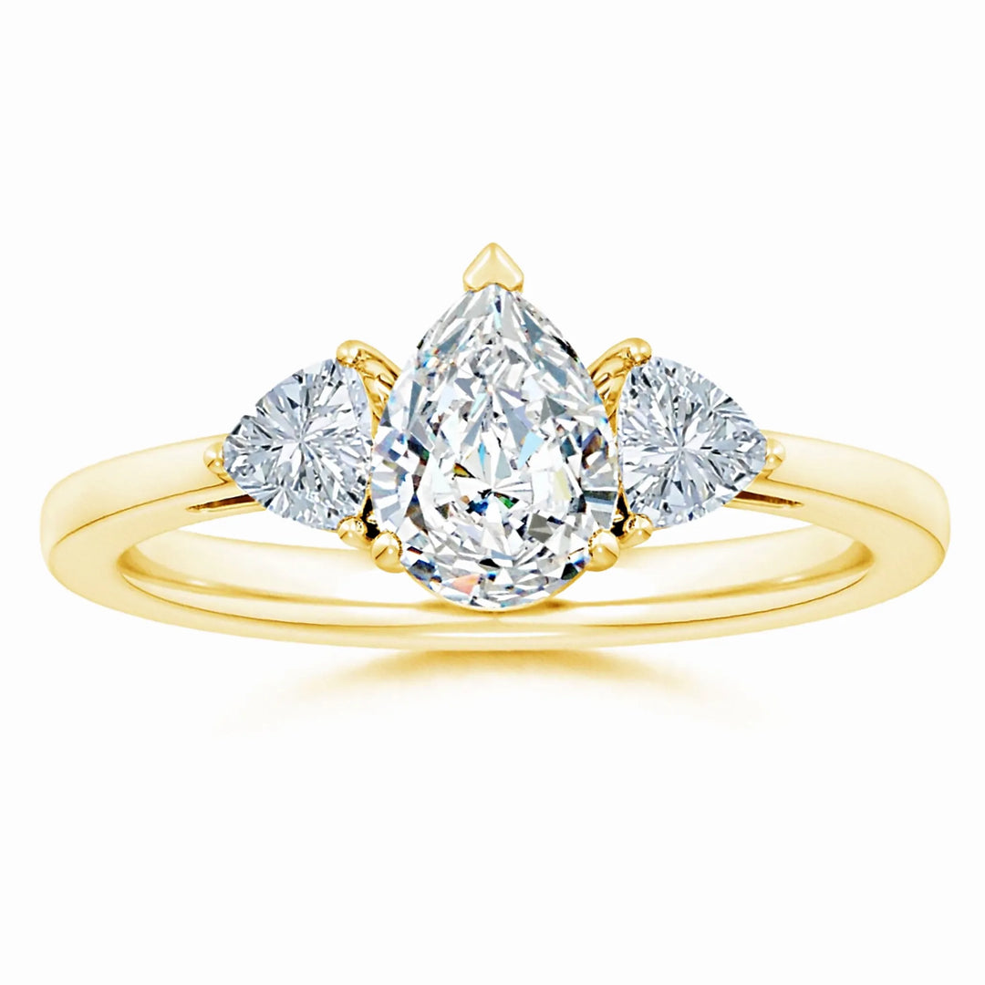 Lab-Grown Pear and Trillion Diamond Three Stone Reverse Tapered Shank Engagement Ring